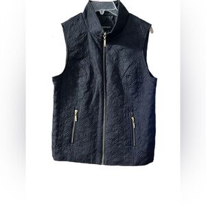 Ellen Tracy Black Quilted Vest with Gold Accents Medium EUC